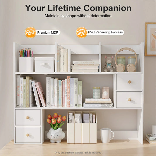 White Bookshelf Desktop Storage Rack