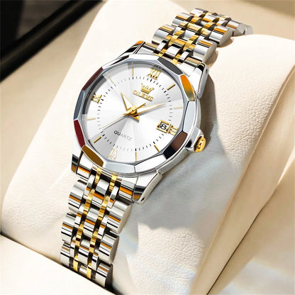 Ladies Waterproof Stainless Steel Luminous Dial and Date Quartz Watch