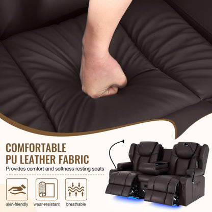 Electric Recliner Loveseat for Seniors, Massage & Heat, Dual Motor, 350LBS Capacity, Cat-Claw Leather, For Living Room