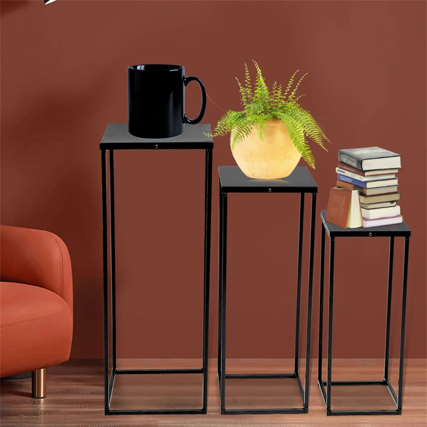Set of 3 Metal Square Plant Stand Gold/Black Flower Holder For Living Room Wedding Decor