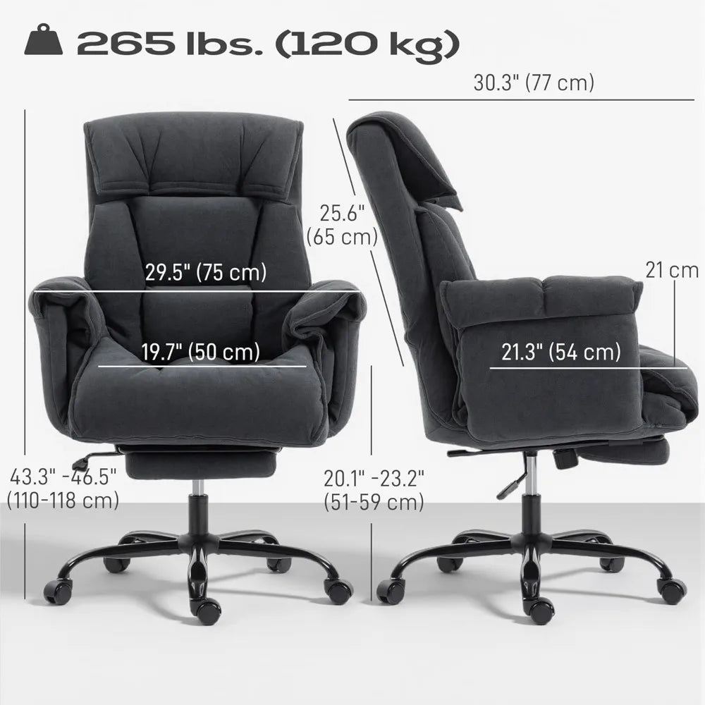 Executive Office Chair Comfy with Foot Rest, Reclining Swivel Computer Desk Chair with High Back, Thick Cushion