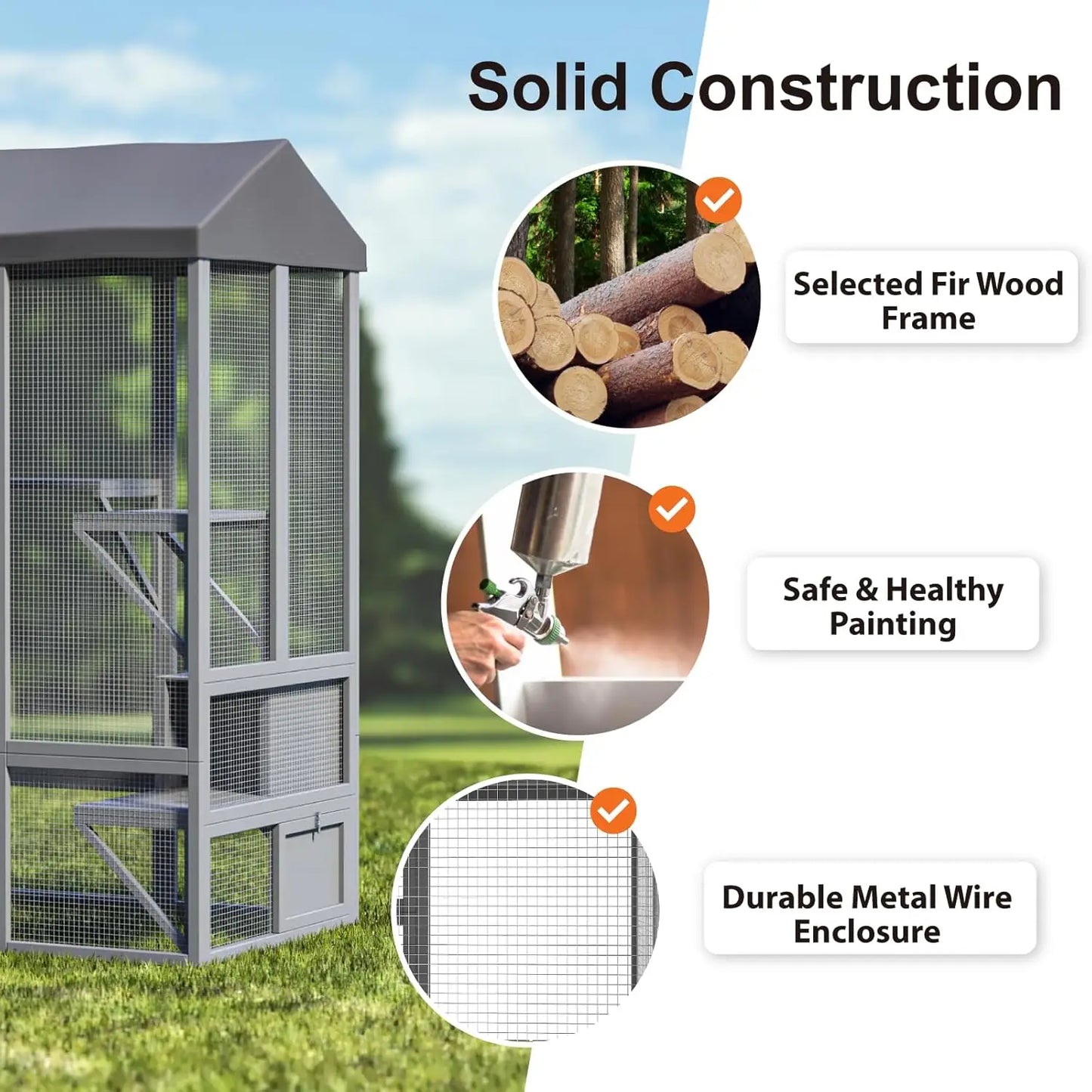 Catio Outdoor Cat Enclosure, Large Cat House for Multiple Cats Walk in Cat Cage with Waterproof Cover and Sunshine Panel Roof