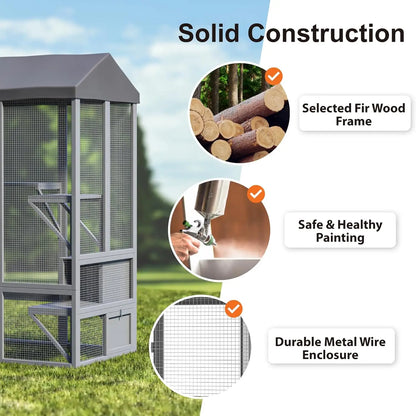 Catio Outdoor Cat Enclosure, Large Cat House for Multiple Cats Walk in Cat Cage with Waterproof Cover and Sunshine Panel Roof