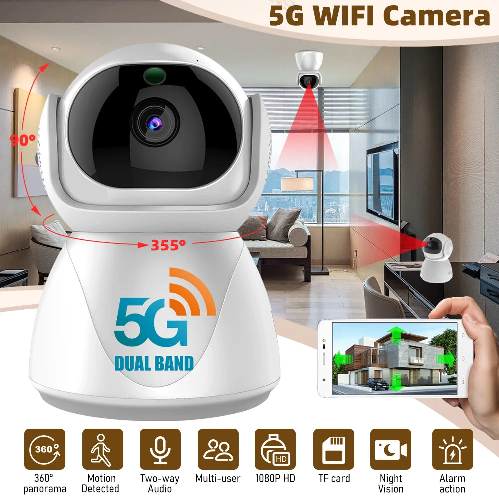 5G Indoor WiFi Camera HD 360° dual-frequency Surveillance Security Camera, Night Vision, Auto Tracking , and Baby Monitoring Camera