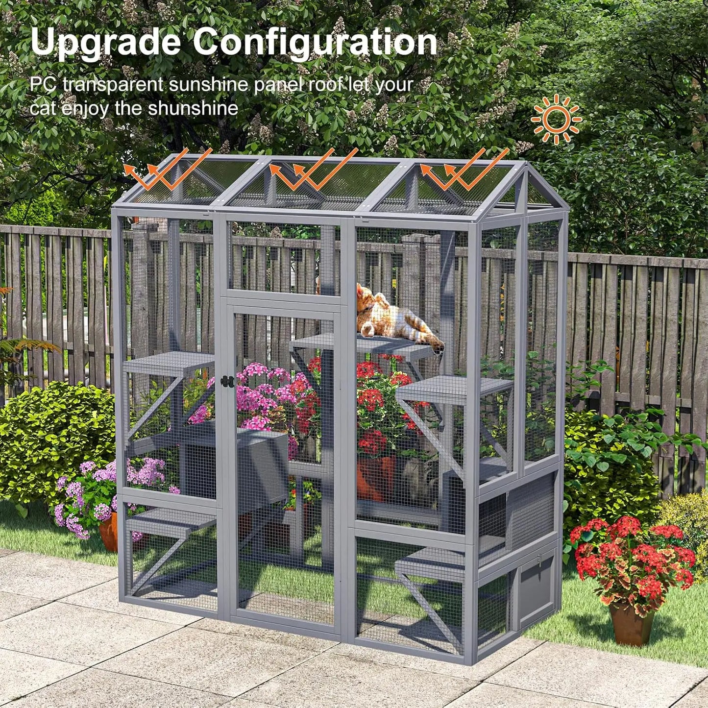 Catio Outdoor Cat Enclosure, Large Cat House for Multiple Cats Walk in Cat Cage with Waterproof Cover and Sunshine Panel Roof
