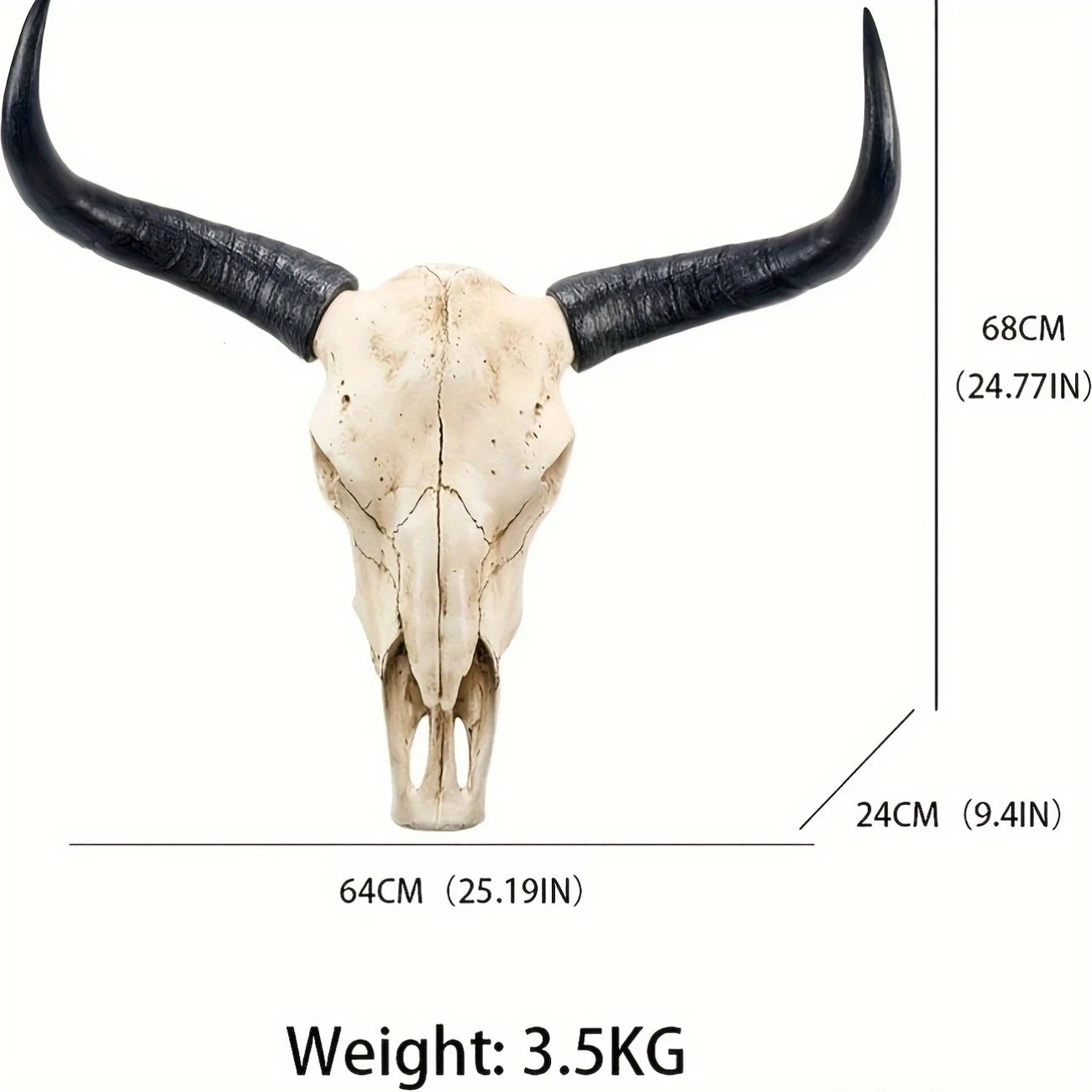Long Horn Bull Skull Decor with Curved Horns and Natural Bone for Western Rustic Wall Art Interior Design