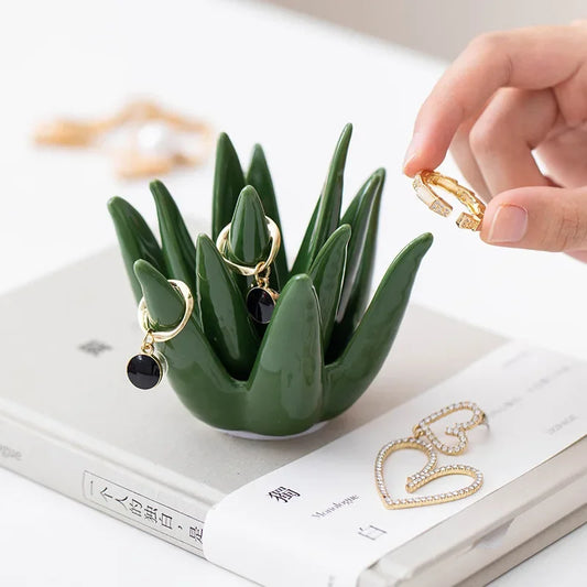 Nordic Ceramic Cactus Aloe Ring, Jewelry, and Earring Storage
