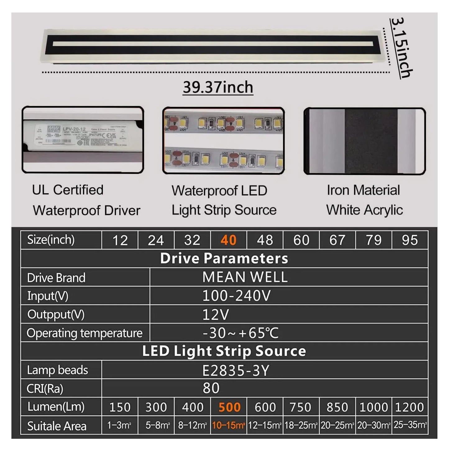 Outdoor Long Strip Modern LED Wall Lighting Fixture