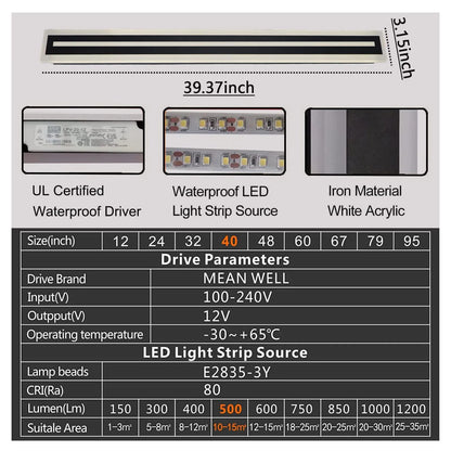 Outdoor Long Strip Modern LED Wall Lighting Fixture