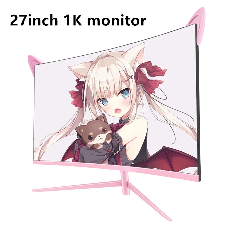27 inch Curved Pink Monitor QHD 165hz 1800R Gaming Display HDR10 Free-Sync Desktop Screen 1ms GTG  With Speakers Tilt Adjustable