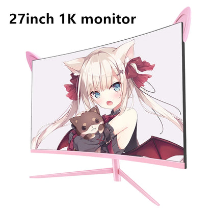 27 inch Curved Pink Monitor QHD 165hz 1800R Gaming Display HDR10 Free-Sync Desktop Screen 1ms GTG  With Speakers Tilt Adjustable