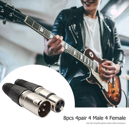 8pcs Zinc Alloy Case XLR 3 Pin Male Female Audio Adapter Plug Connector for Mic