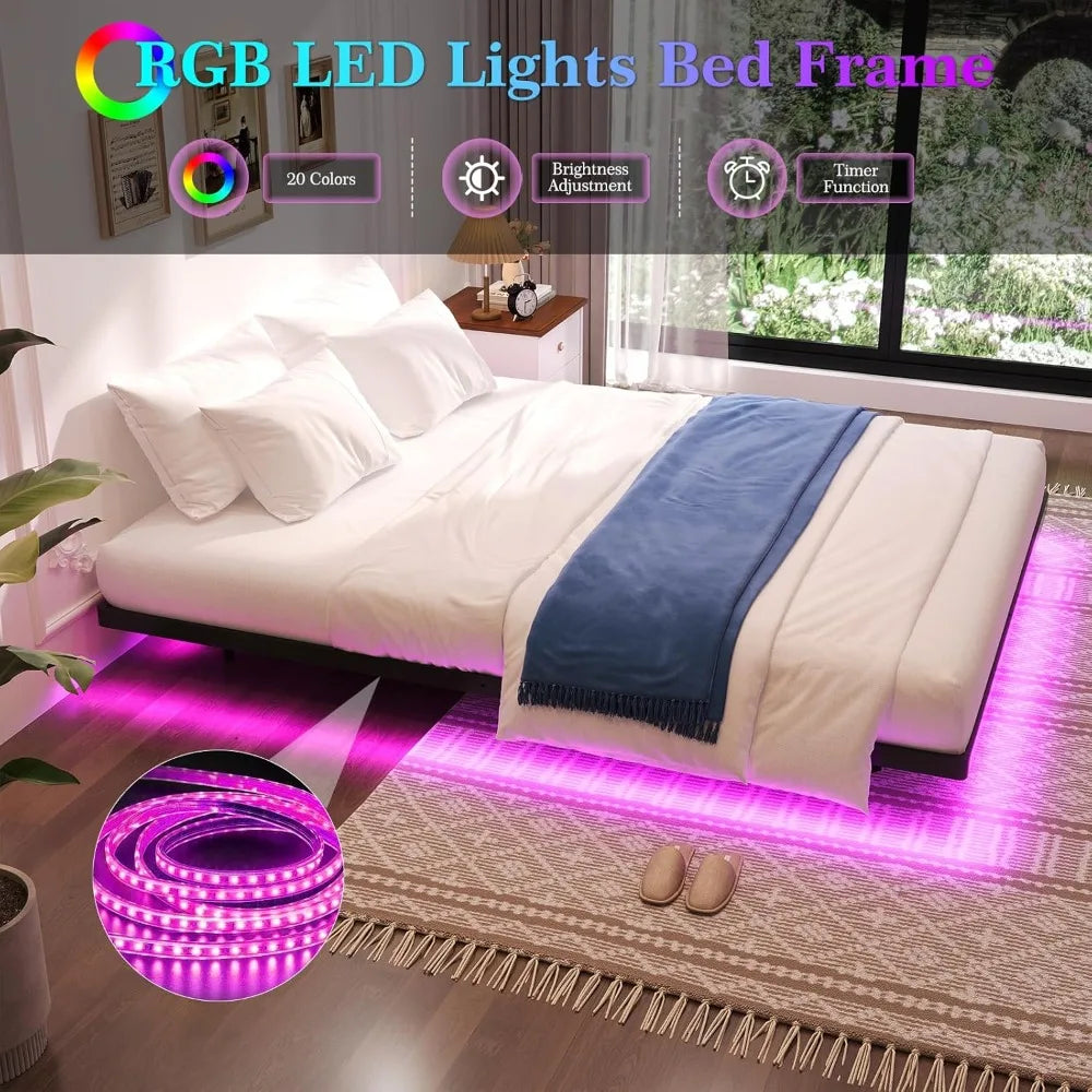 King Size Floating Bed Frame with Smart LED Lights