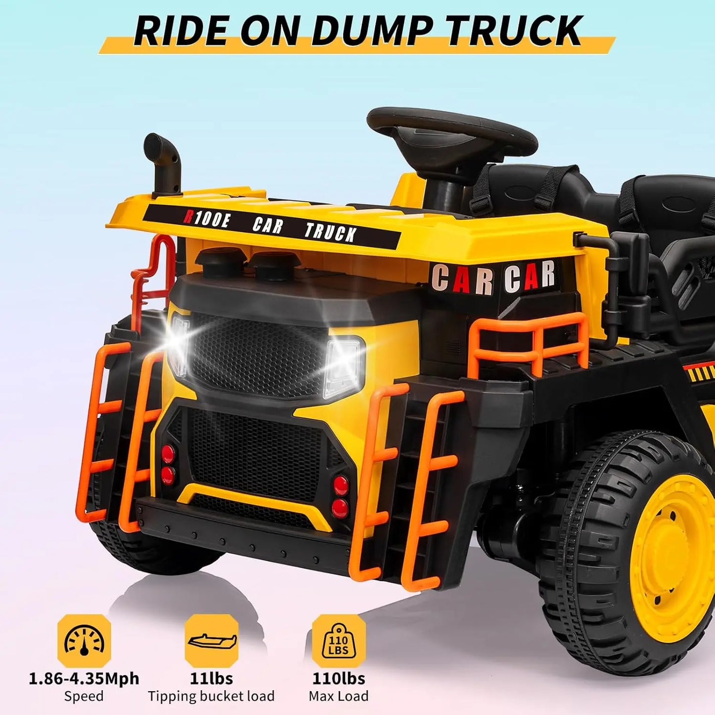 24v Ride on Dump Truck with Remote Control and Extra Shovel, 3 Speeds, Music, Safety Belt