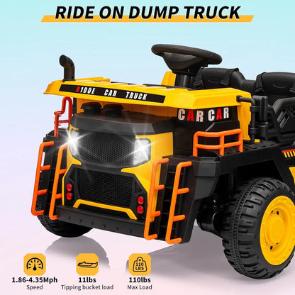 24v Ride on Dump Truck with Remote Control and Extra Shovel, 3 Speeds, Music, Safety Belt