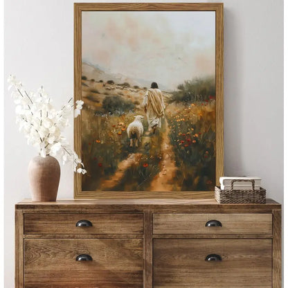 Leaves the 99 Sheep Canvas Wall Art - Jesus and Lamb Painting The Lost Sheep Posters Prints for Living