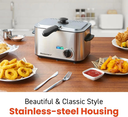 Electric Deep Fryer, 1.2 Qt Oil Capacity, Adjustable Temperature, Removable Basket, Stainless Steel