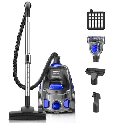 Canister Vacuum Cleaner, 1600W Powerful, 3.7QT Large Dust Cup Vacuum for Hard Floors, Carpets, Pet Hair