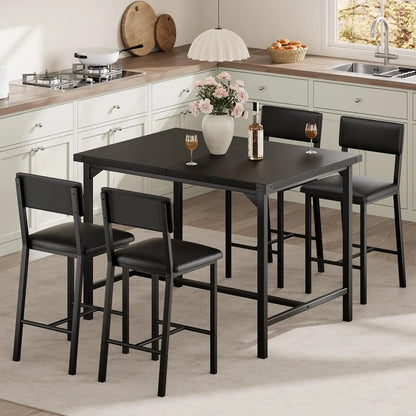 5-Piece Dining Table Set, Bar Table Set with 4 Upholstered Chairs for Pub, Dining Room, Kitchen