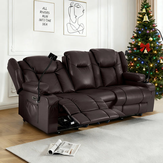 Electric Recliner Loveseat for Seniors, Massage & Heat, Dual Motor, 350LBS Capacity, Cat-Claw Leather, For Living Room