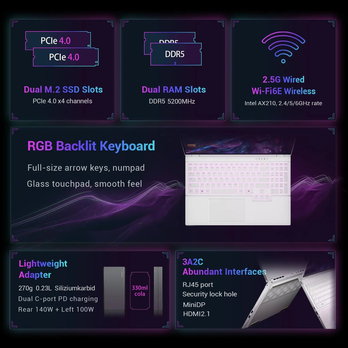 Gaming Laptop 16 inch Intel i7 13700HX 16C/24T 5GHz CPU RTX 5060 2.5K 300Hz 16GB DDR5 1TB PCIe 4.0 SSD Gamer Laptop