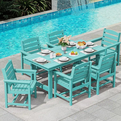 7-Piece Outdoor Patio Dining Set with Umbrella Hole, Weather-Resistant HDPE Furniture for Garden, Lawn, Poolside