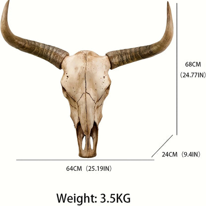 Long Horn Bull Skull Decor with Curved Horns and Natural Bone for Western Rustic Wall Art Interior Design