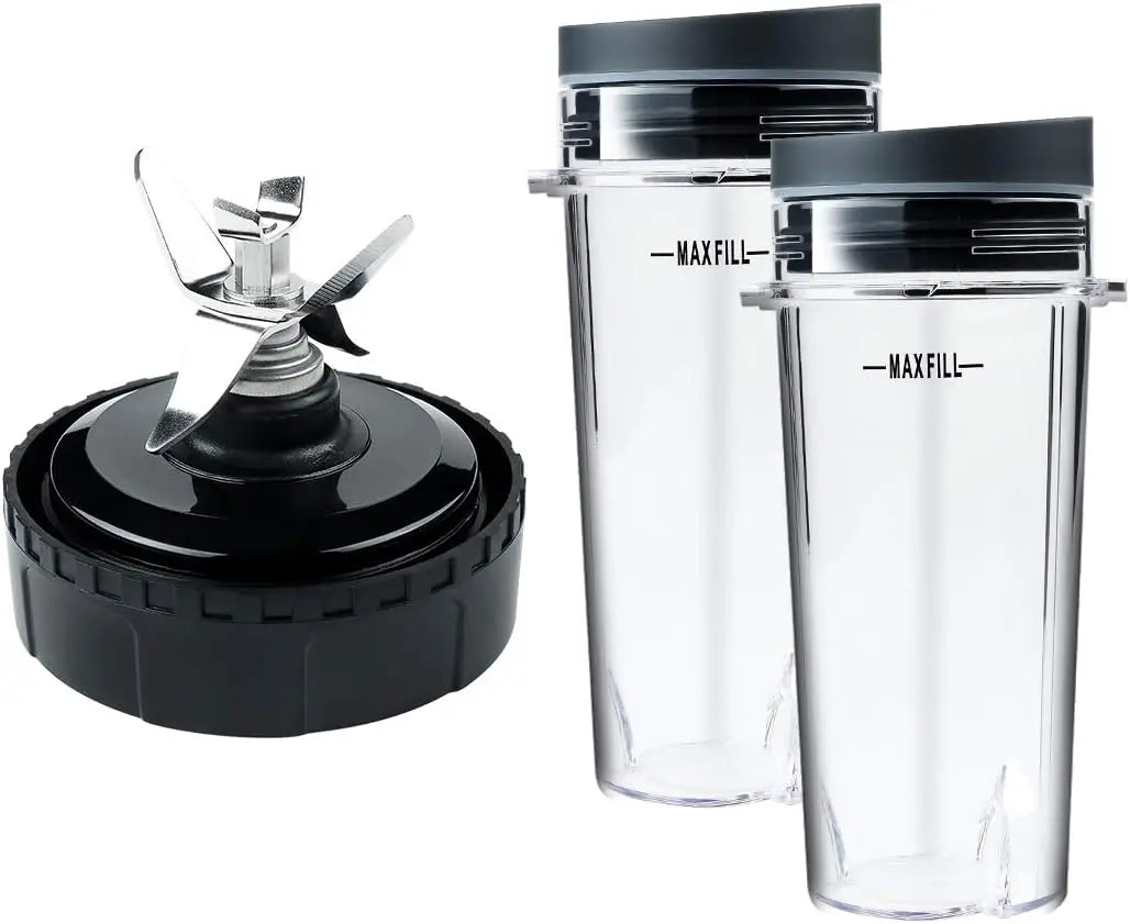 Nutri Ninja Blender Blade Assembly & 2-Pack of 16 oz. Cups for BL770 BL780 BL660
