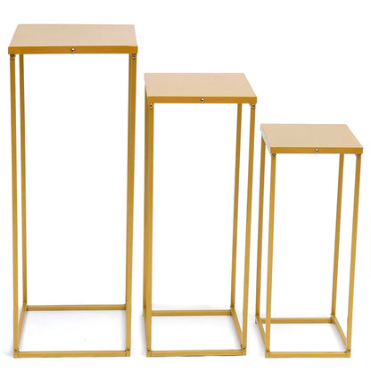 Set of 3 Metal Square Plant Stand Gold/Black Flower Holder For Living Room Wedding Decor
