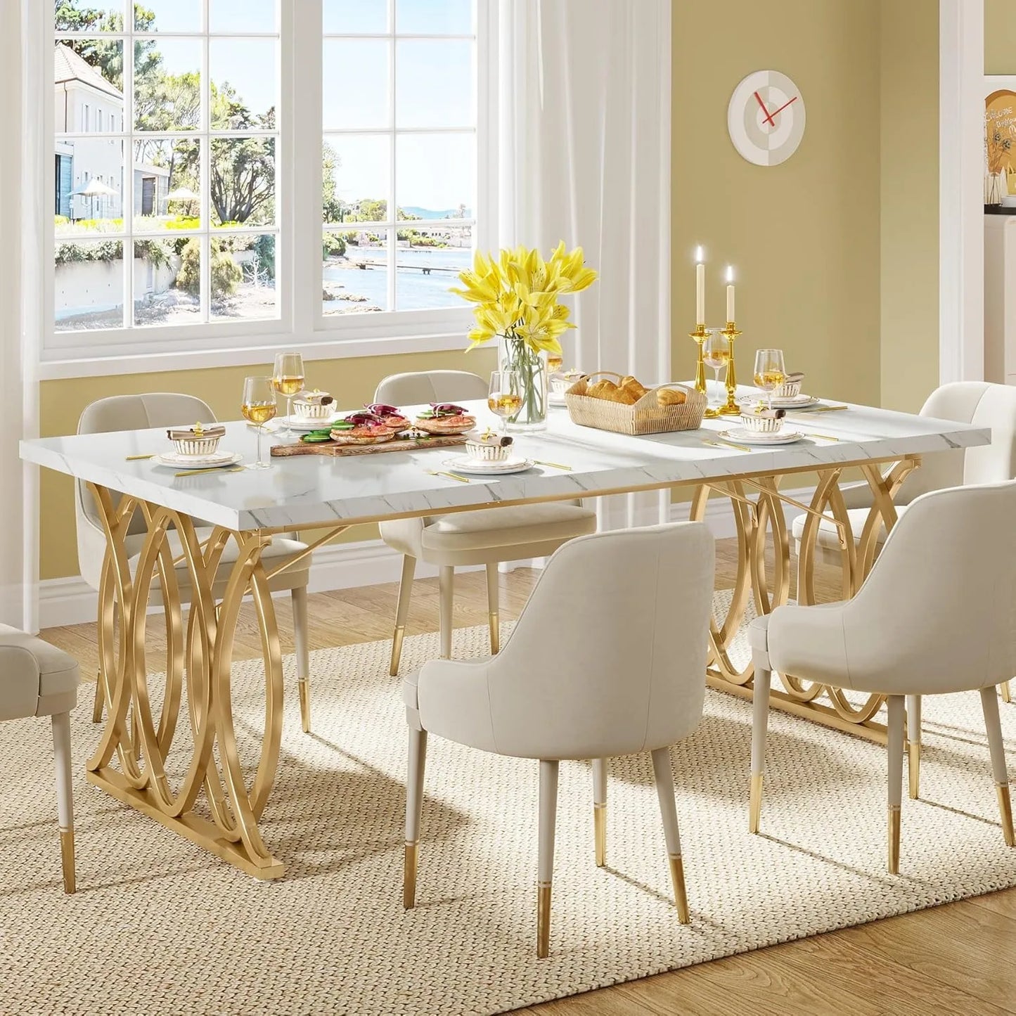 63 inch Modern Dining Table, Large Kitchen Table for 4-6 People, Unique Rectangular Dinner Table Kitchen & Dining Room Furniture