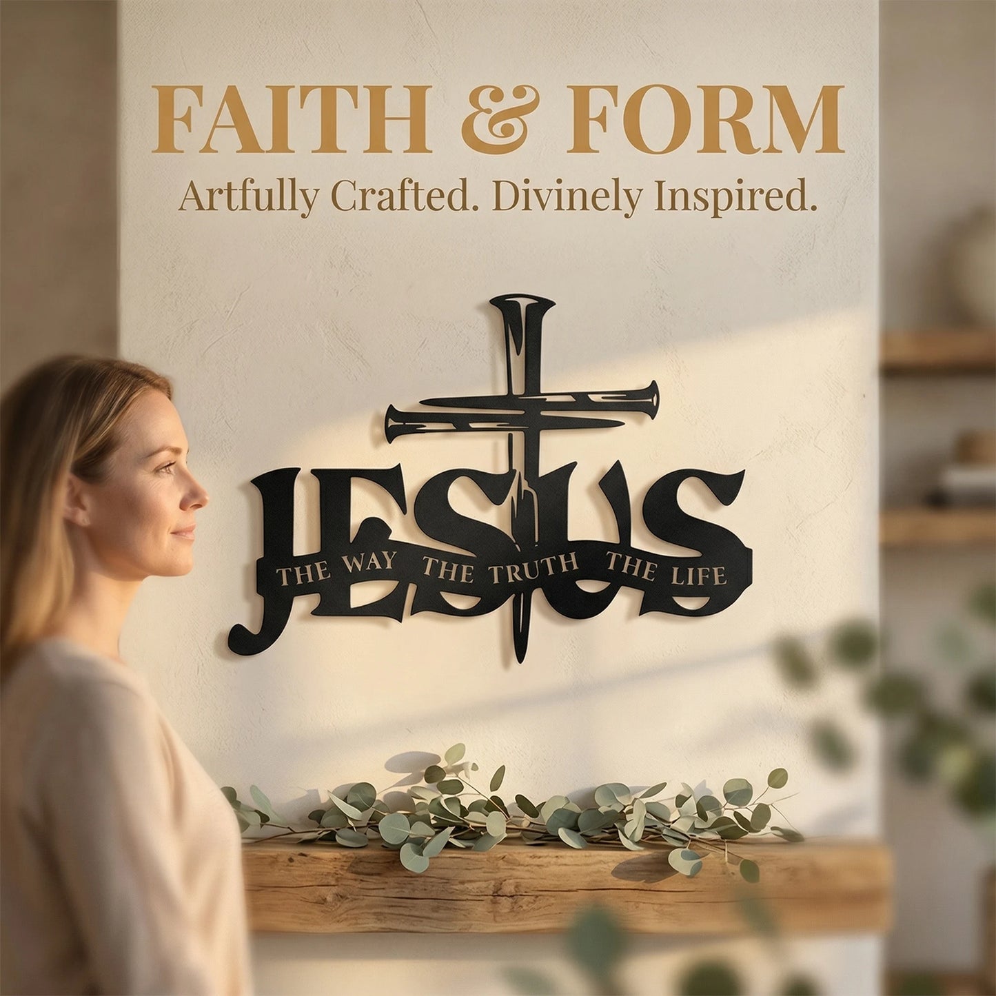 Jesus The Way The Truth The Life Metal Wall Art | Christian Cross Sign | Religious Home Decor
