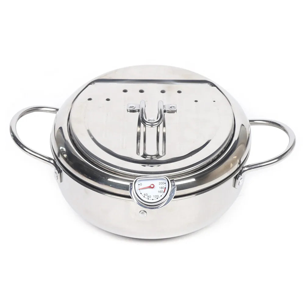 Japanese Deep Frying Pot Tempura Fryer Pan Temperature Control Stainless Steel