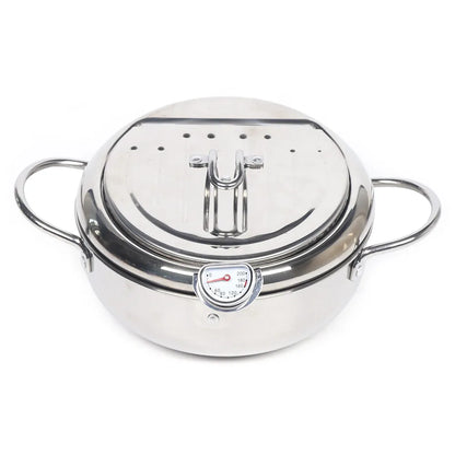 Japanese Deep Frying Pot Tempura Fryer Pan Temperature Control Stainless Steel