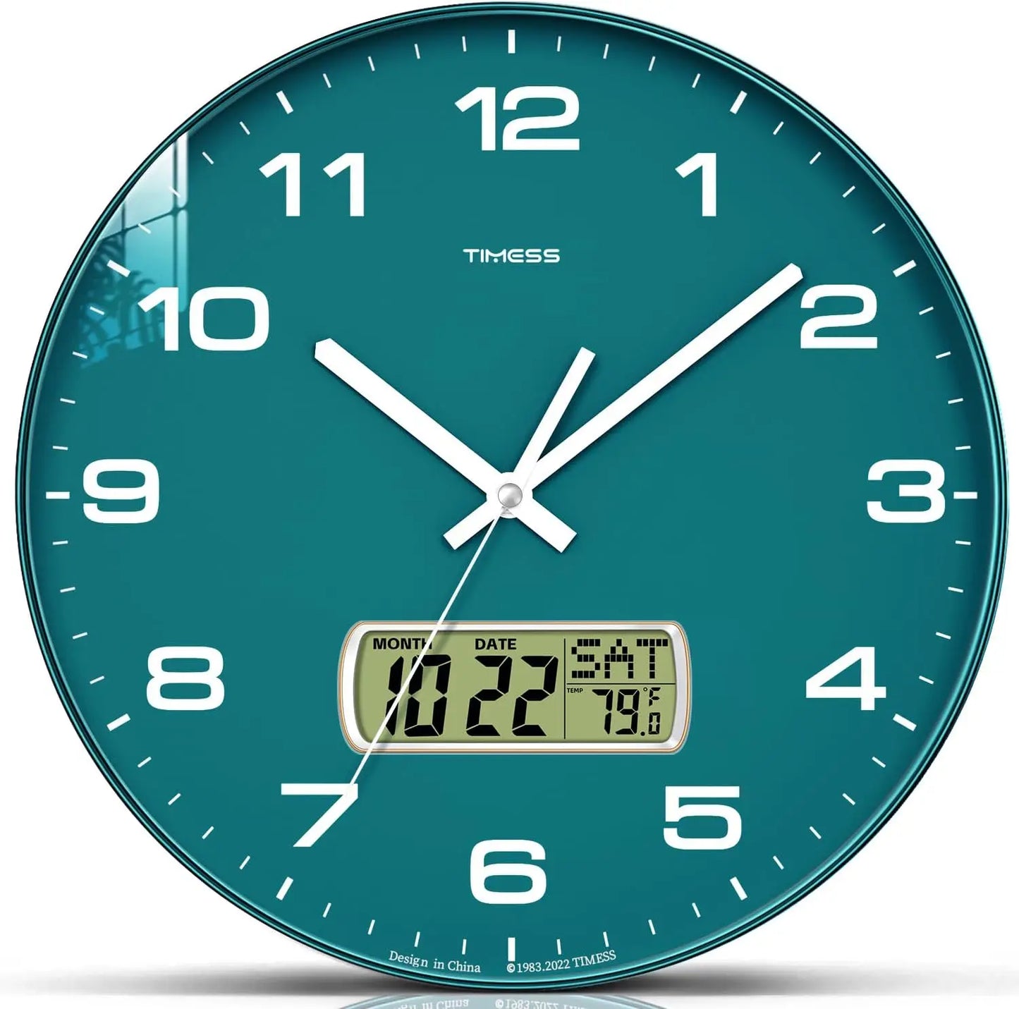 Calendar Wall Clock in 3 Sizes, 4 Colors with Calendar and Fahrenheit Temperature Display