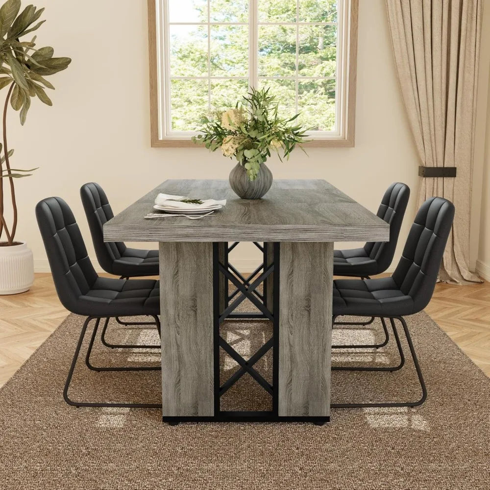 Space-Saving 7-Piece Dining Set for 6-8 People, 70.8 MDF Table with 6 Upholstered Chairs