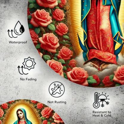 Virgin Mary Wall Décor Art, Waterproof Red Rose Hanging Plaque