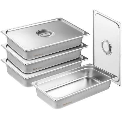 4Pack Hotel Pans Full Size Anti-Jam Steam Pan with Lid Stainless Steel Steam Table Pan 4-Inch Deep