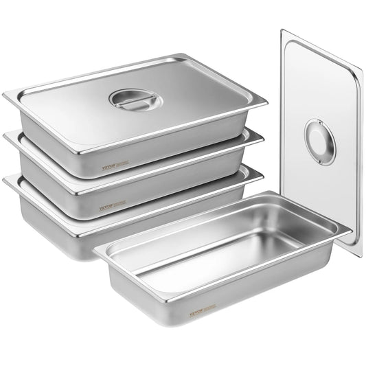 4Pack Hotel Pans Full Size Anti-Jam Steam Pan with Lid Stainless Steel Steam Table Pan 4-Inch Deep