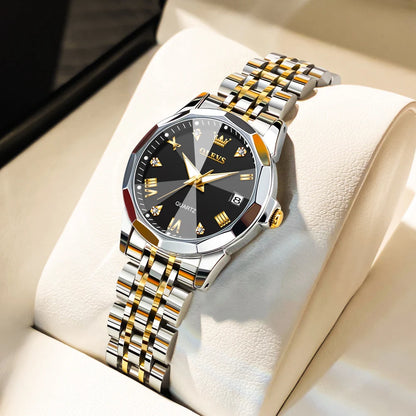 Ladies Waterproof Stainless Steel Luminous Dial and Date Quartz Watch