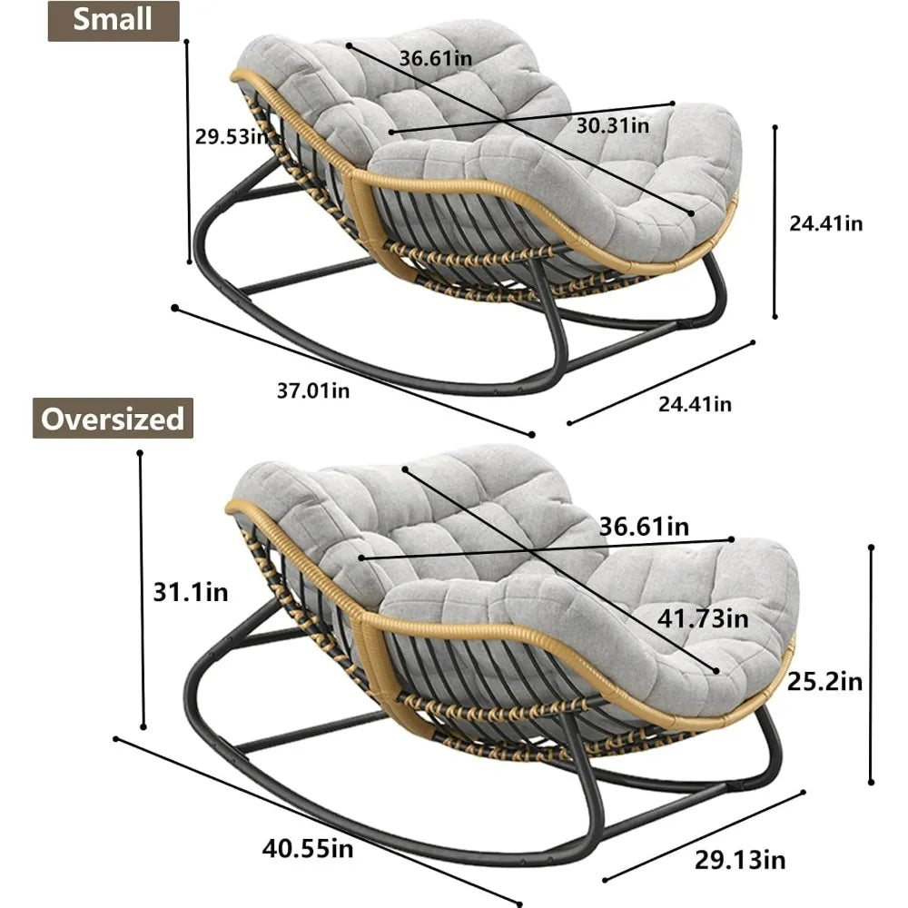 Oversized Papasan Rocking Chair With Thick Cushion Rattan Wicker Egg Chair for Indoor Outdoor Patio Bedroom Living Room