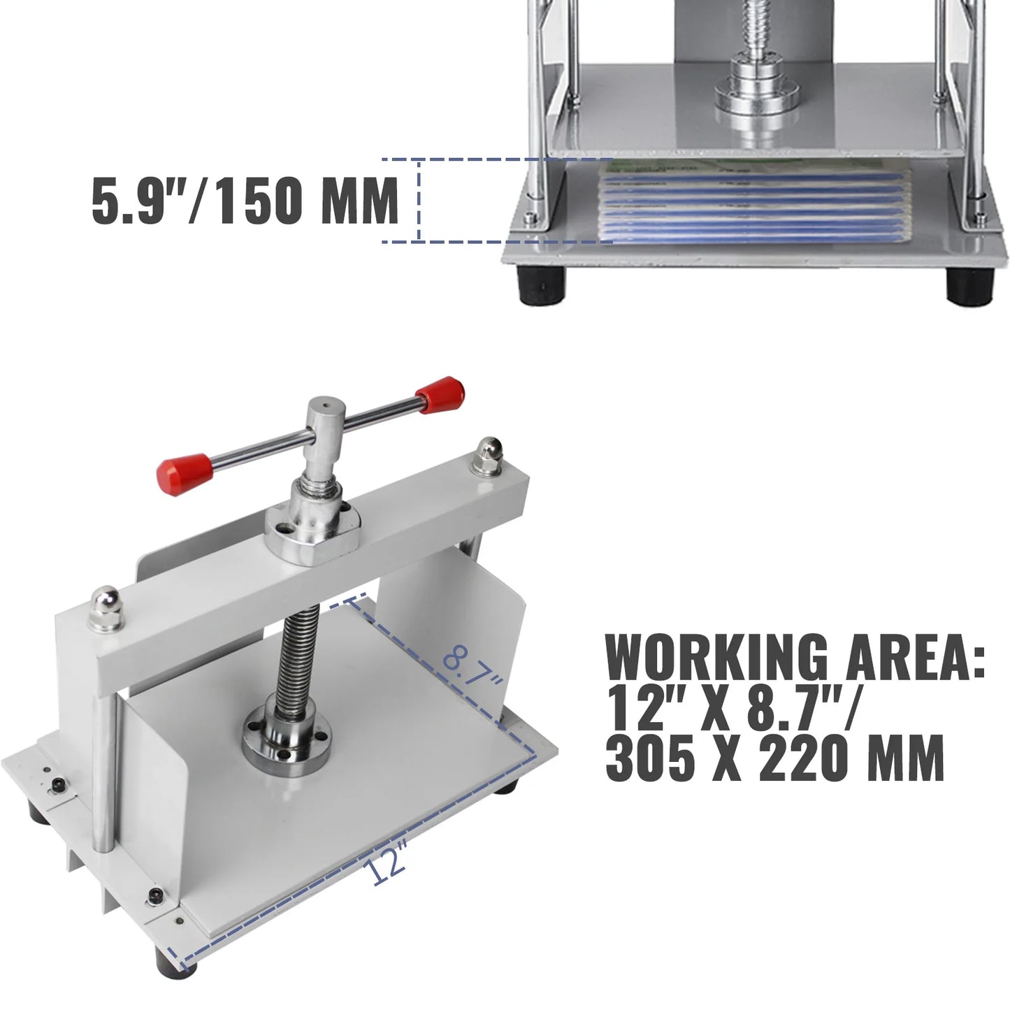 Manual Paper Press Machine 12x8.6 in for A4 Paper 10cm Thickness Steel Frame for Papermaking or Book Press