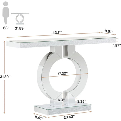 Mirror finished Console Table with O-Shaped Base, Great Entryway Table or Glass Sofa Table