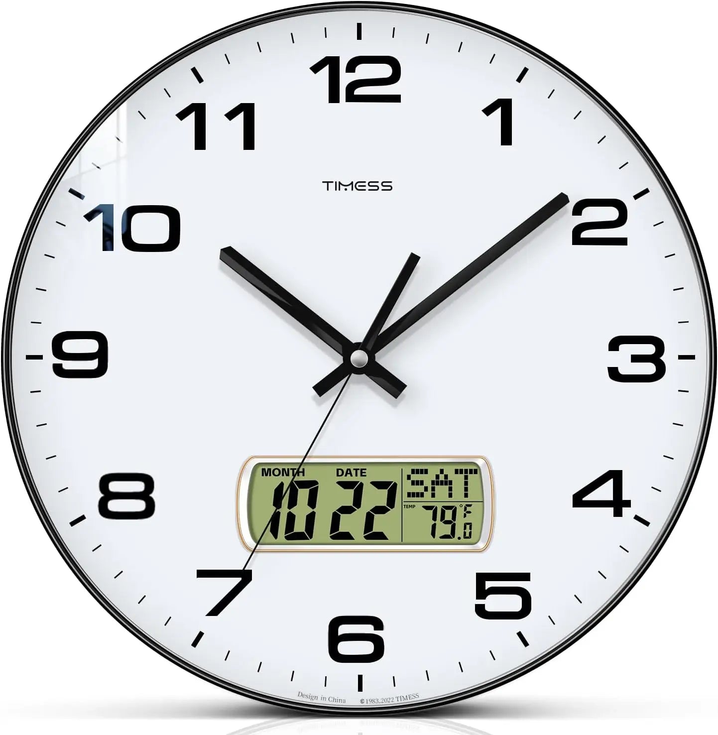 Calendar Wall Clock in 3 Sizes, 4 Colors with Calendar and Fahrenheit Temperature Display