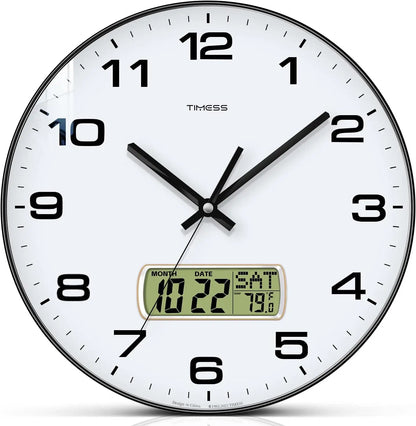 Calendar Wall Clock in 3 Sizes, 4 Colors with Calendar and Fahrenheit Temperature Display