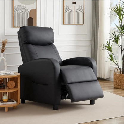 Adjustable Recliner Chair with Lumbar Support, PU Leather Sofa for Living Room, High-Density Sponge, Jet Black