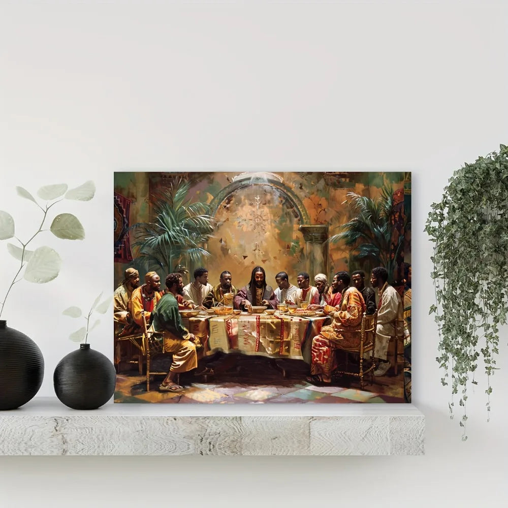 Last Supper canvas mural 1.5 inch thick wood pine frame, interior art mural, home decor mural, Black