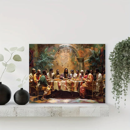 Last Supper canvas mural 1.5 inch thick wood pine frame, interior art mural, home decor mural, Black