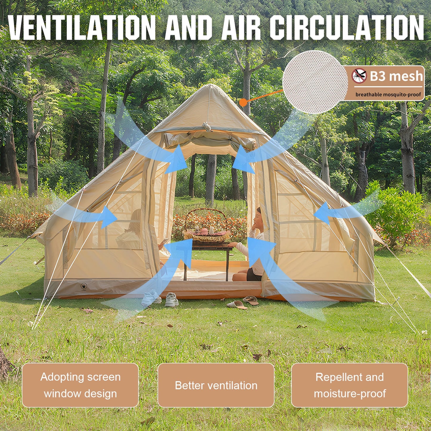 4-6 Person House Self-Supporting Air Tent with Hand Pump