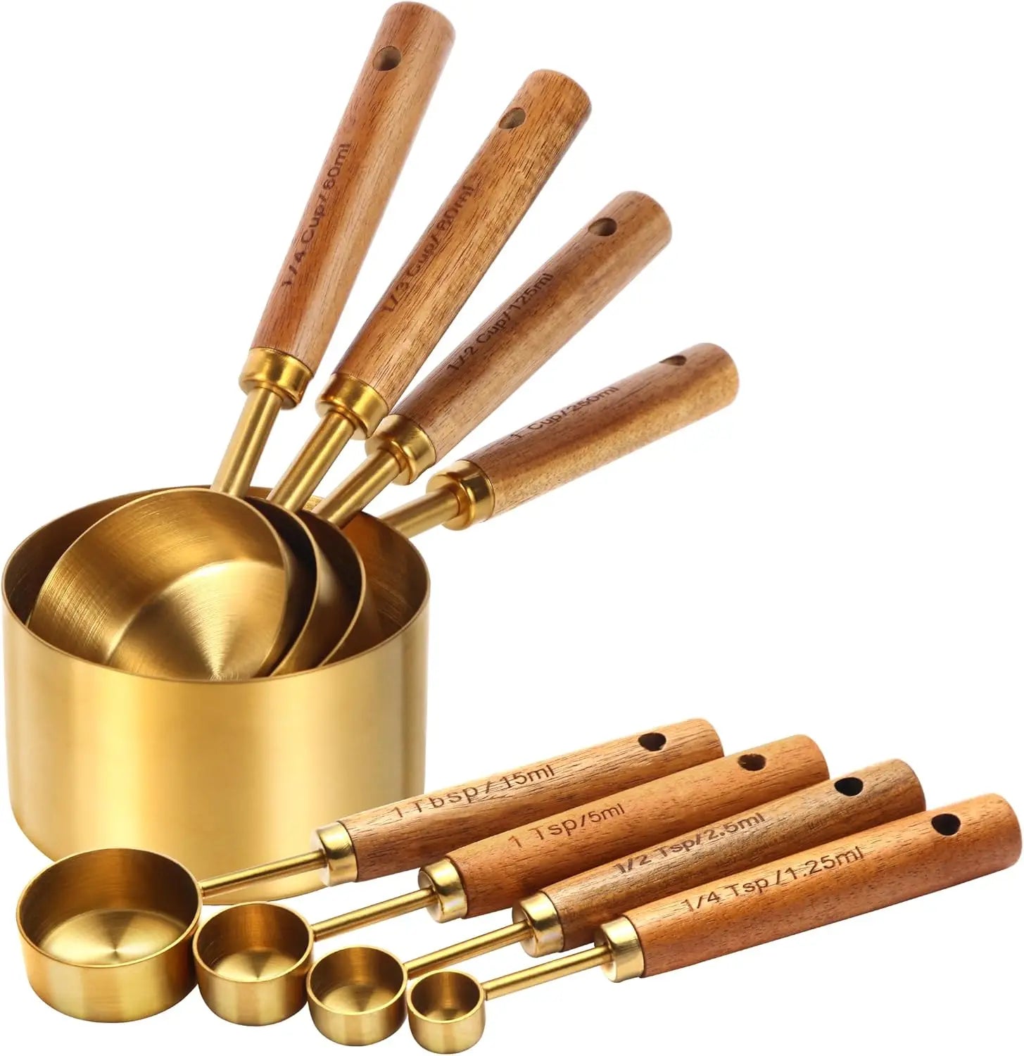 8 Pcs Stainless Steel Measuring Spoons & Cups Set, Baking Cooking Tools with Leveler, Metric & US Standard