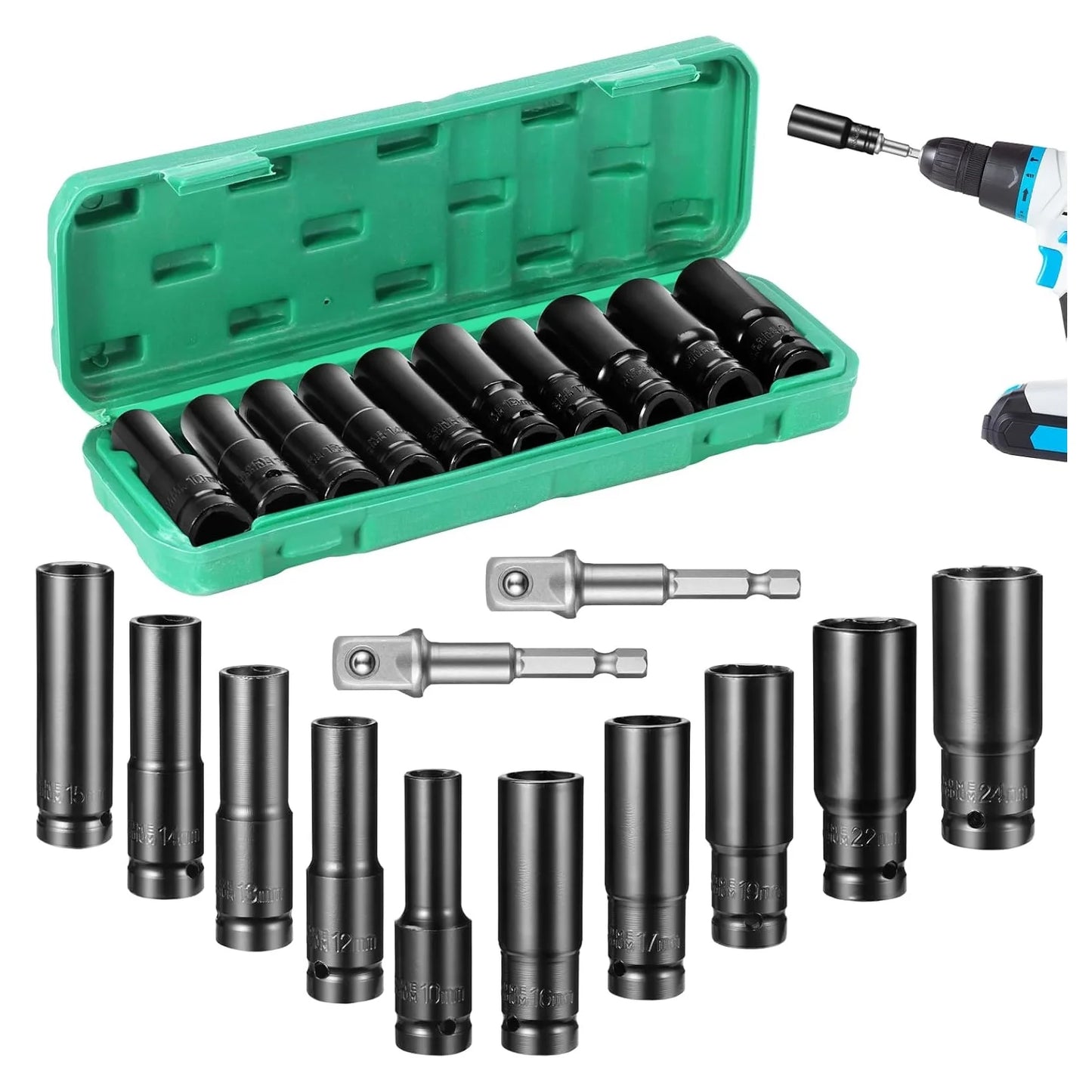 10pcs/set Pneumatic 8-24mm Extended Hex Socket kit